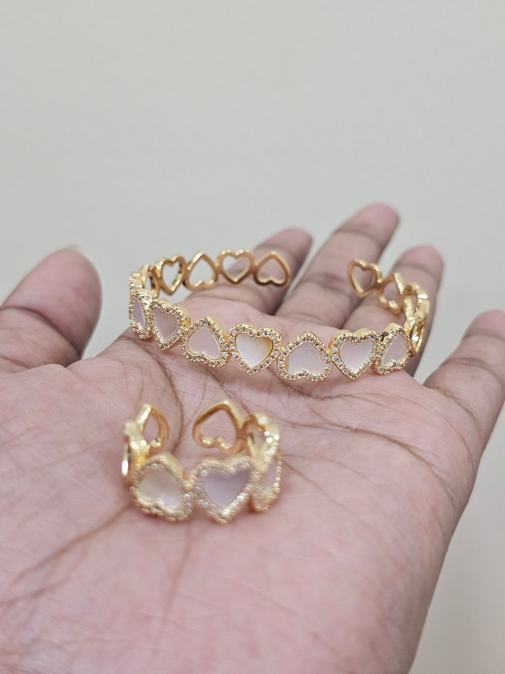 Heart chain bangle-ring set