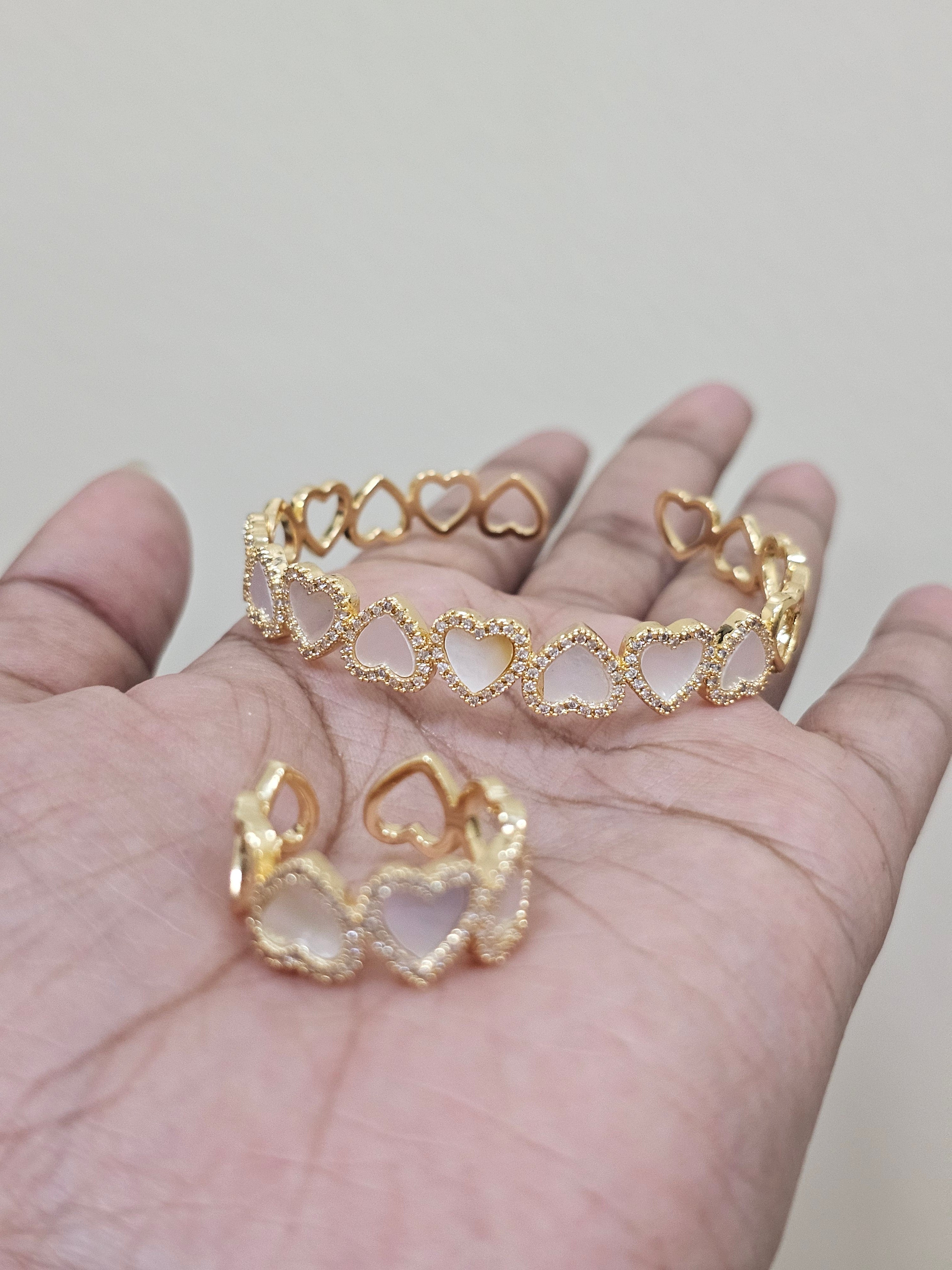 Heart chain bangle-ring set