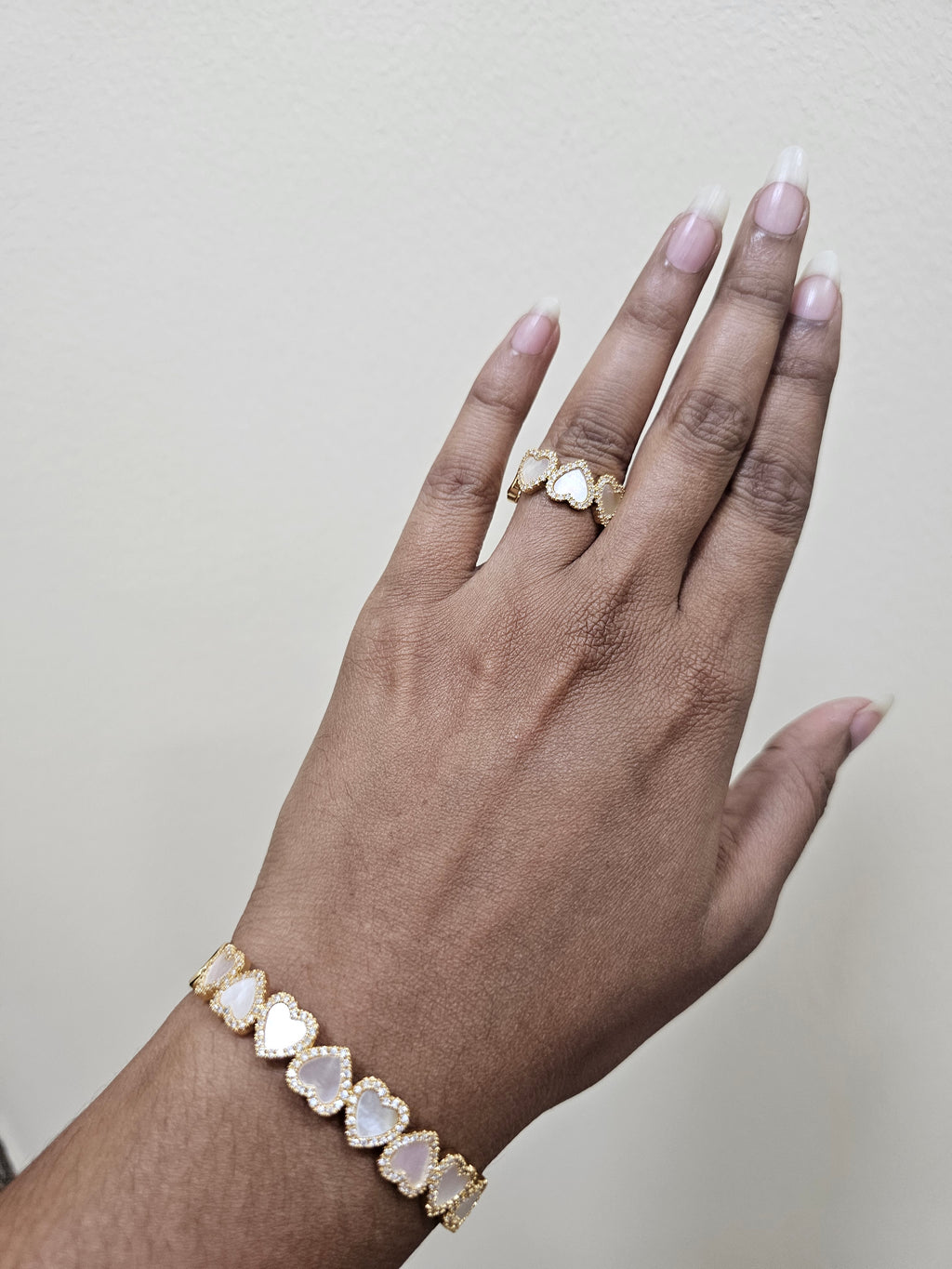 Heart chain bangle-ring set