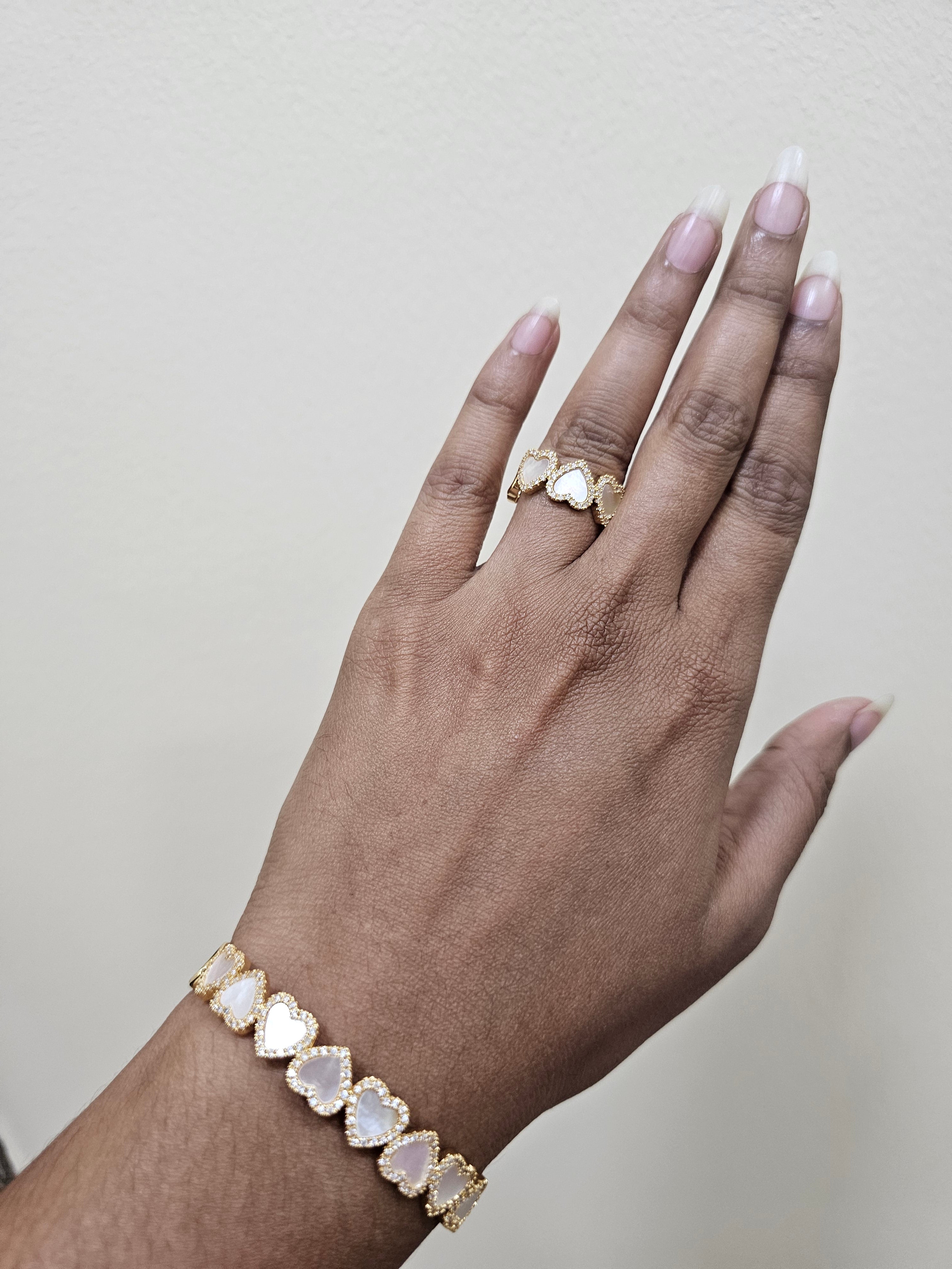 Heart chain bangle-ring set