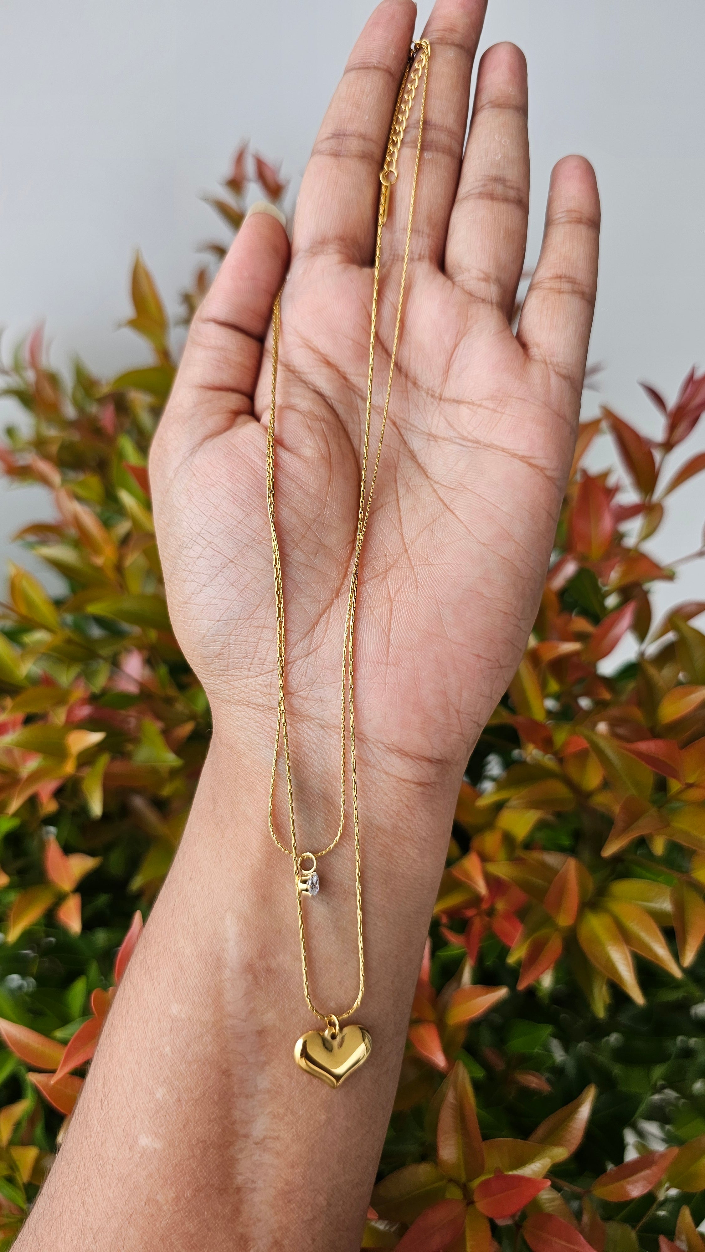 2 Layer gold heart pendant chain