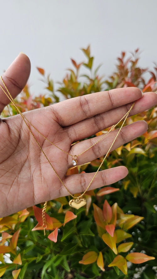 2 Layer gold heart pendant chain
