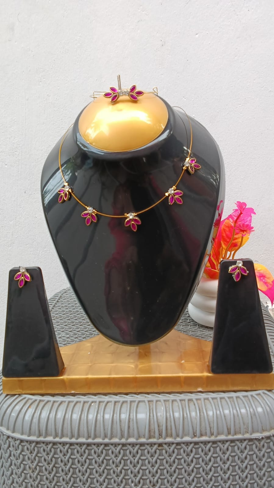 Kids necklace set pink stone