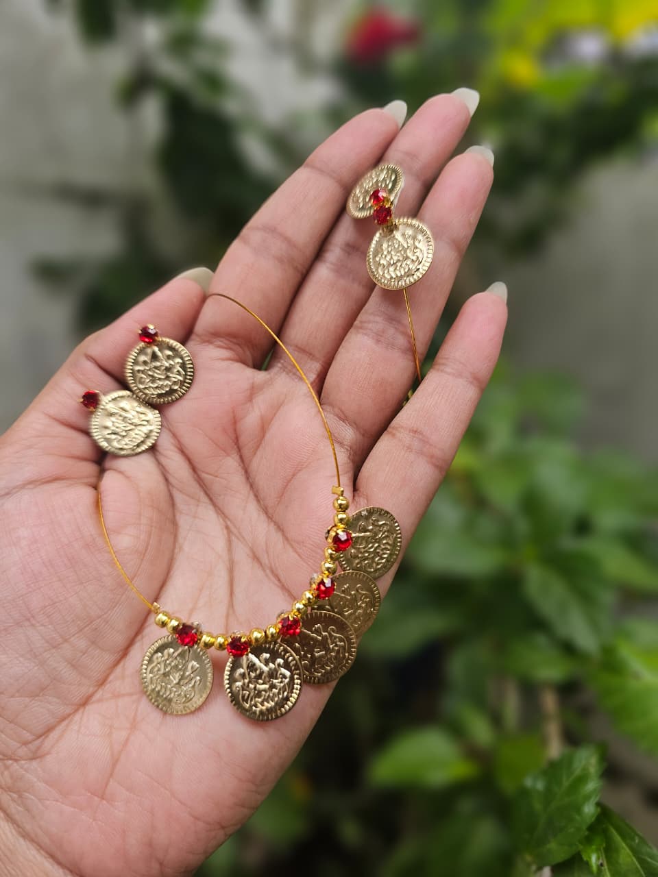 Kids-Vintage coin necklace with red beads