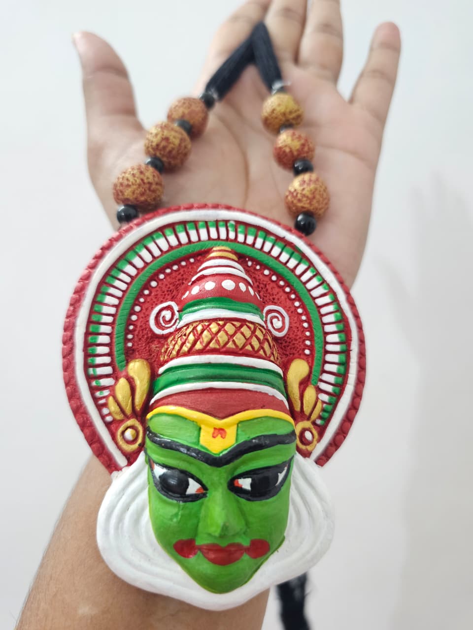 Kathakali green face pendant necklace