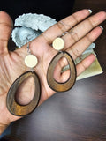Dual tone wooden oval hoop earrings