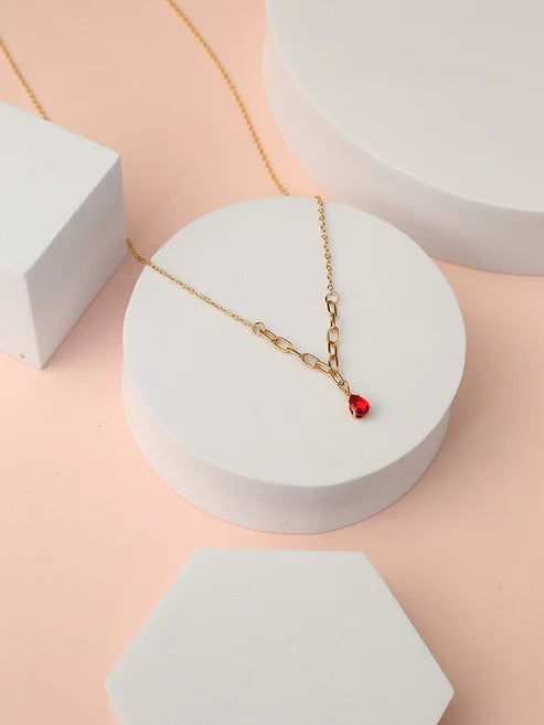Y- Chain ruby teardrop necklace