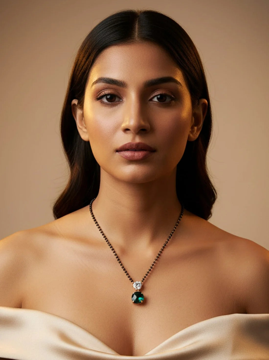 Green round stone Mangalsutra chain