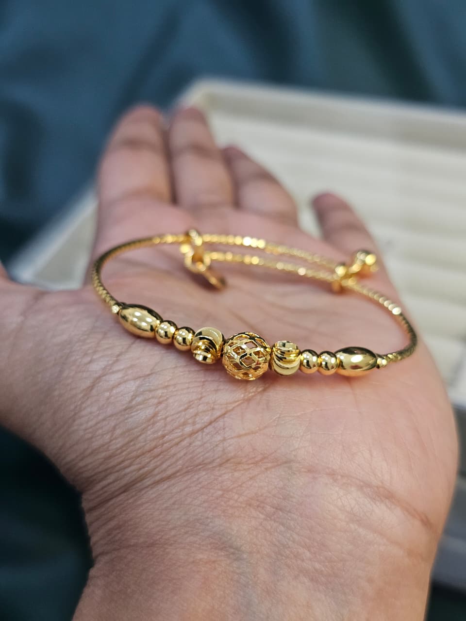 Gold ball bead adjustable bangle