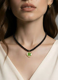 Black beads heart pendant necklace
