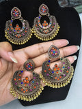 Multi color oxidized chandbali earrings