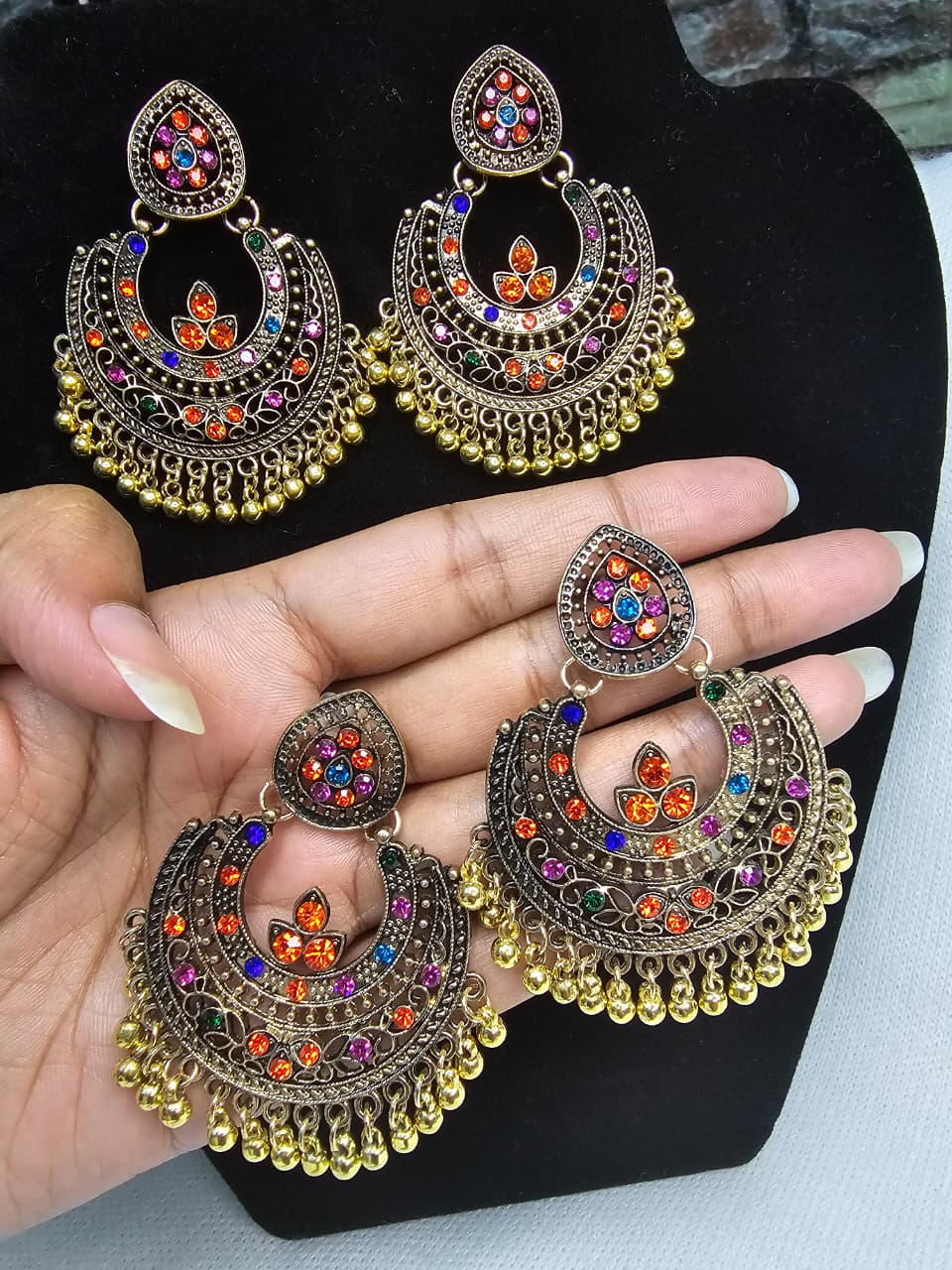 Multi color oxidized chandbali earrings