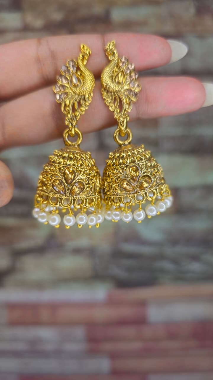 Golden peacock jhumka