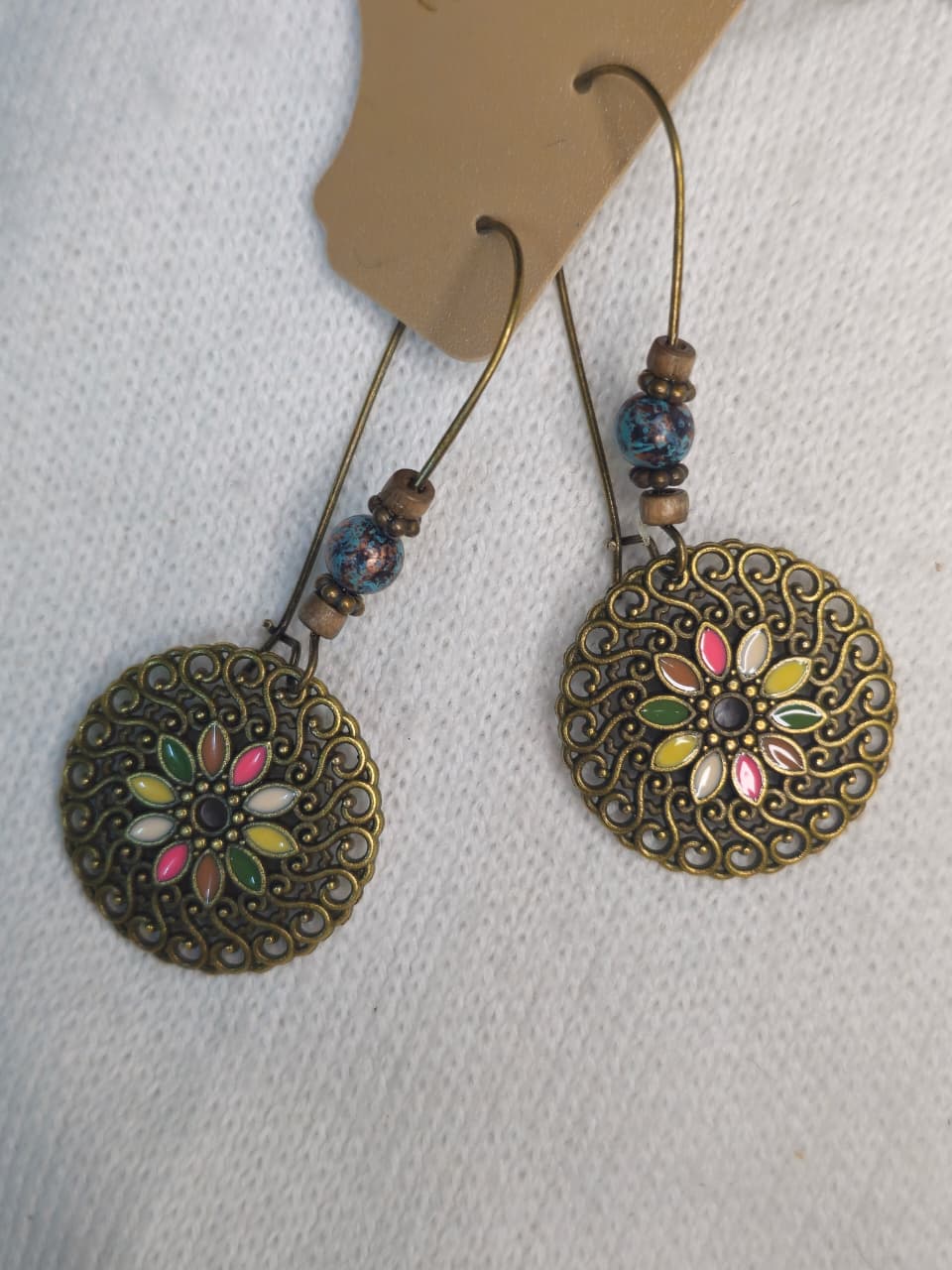 Boho floral circle dangle earrings