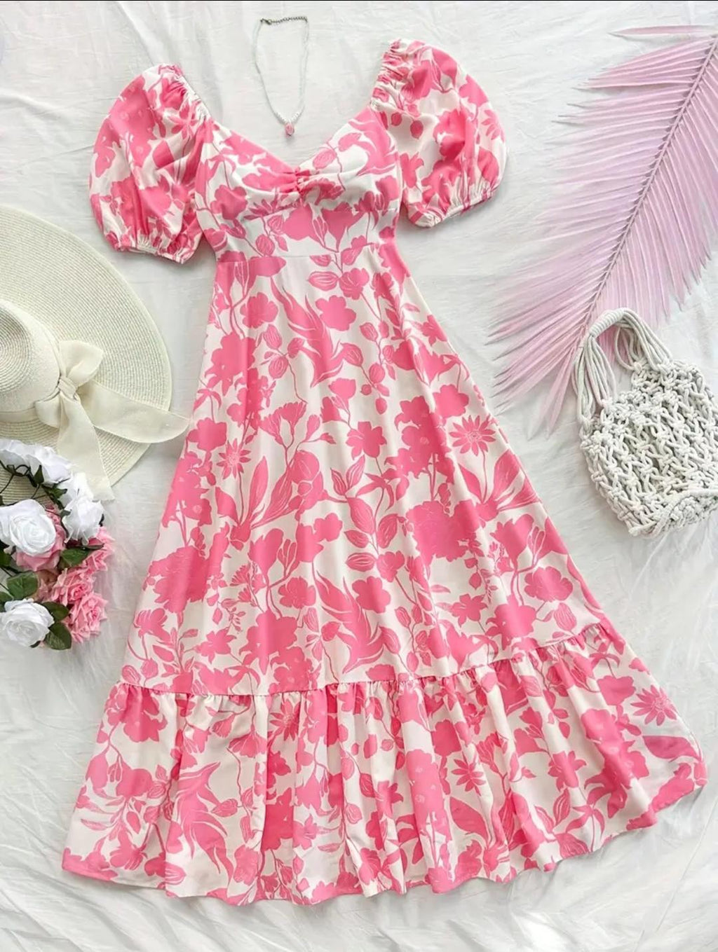 Women's Dress spring style pink white gown