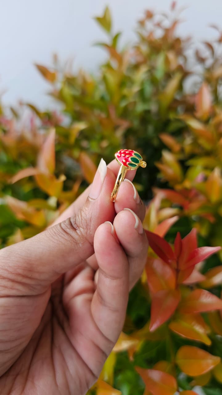 Strawberry Enamel Gold Ring