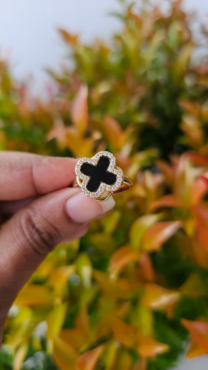 Black Onyx Ring with CZ Halo