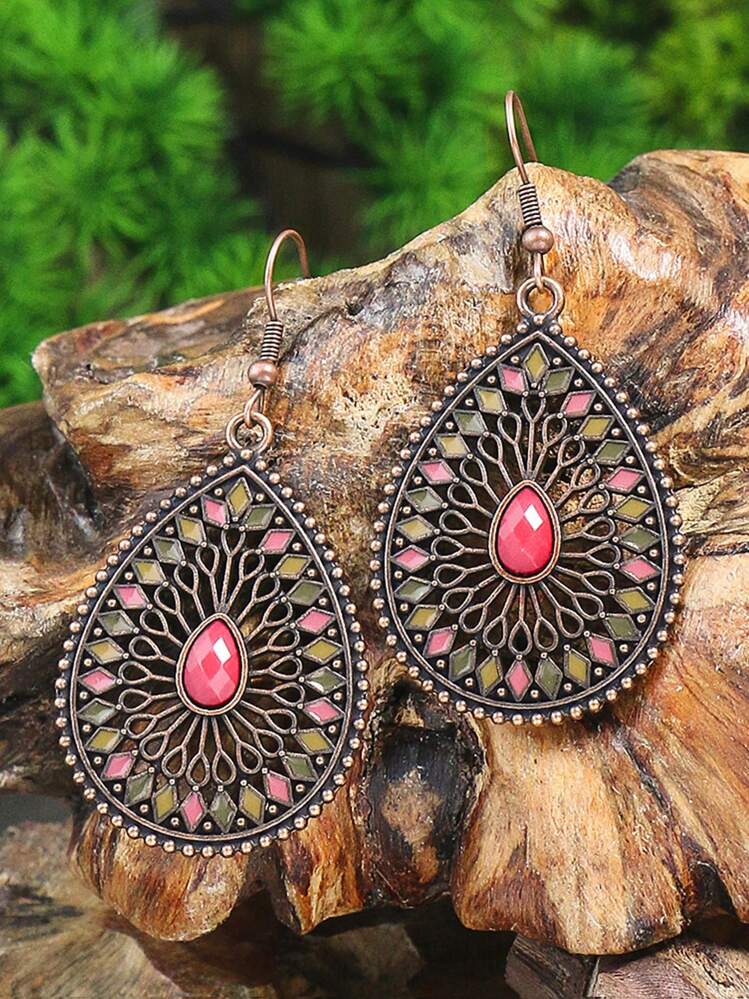 Vacation style gepmetric round earrings