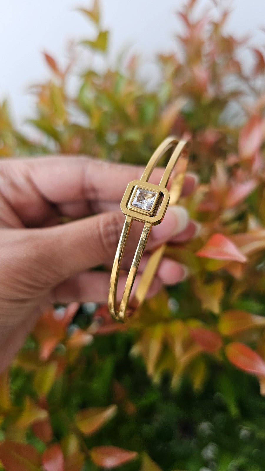 Square CZ solitaire cuff bangle
