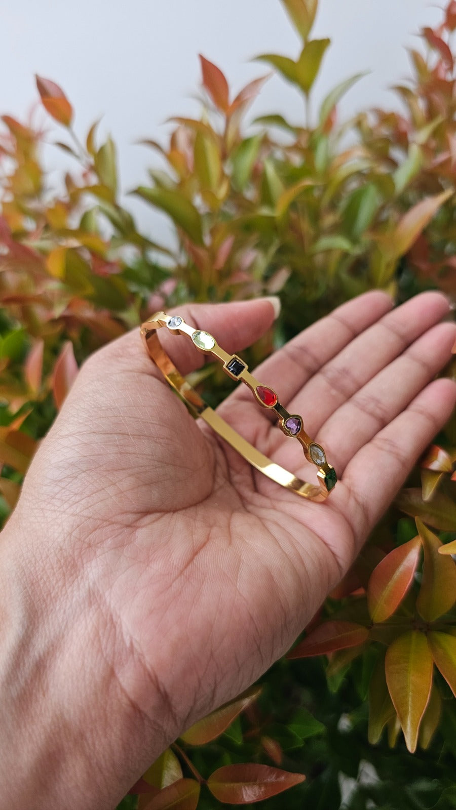 Multi stone open cuff bangle