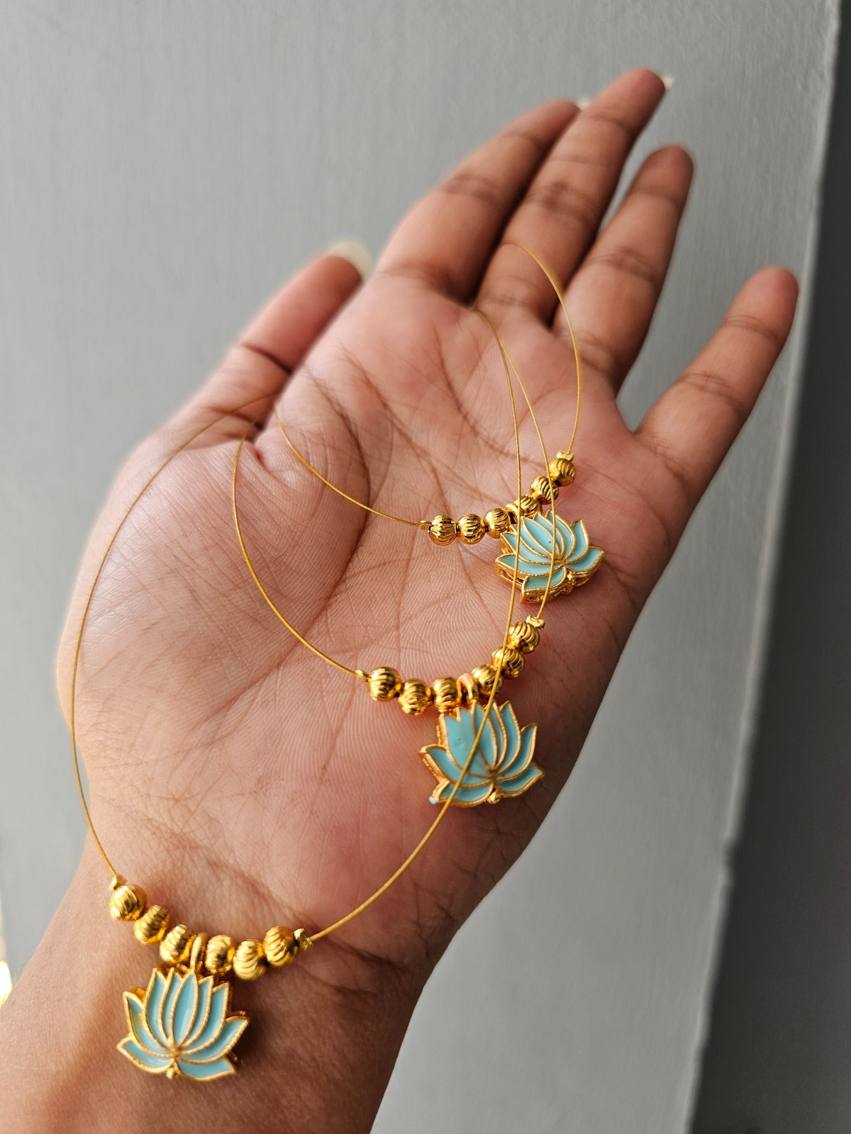 Pastel lotus enamel chain necklace