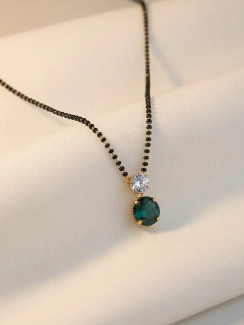 Green round stone Mangalsutra chain