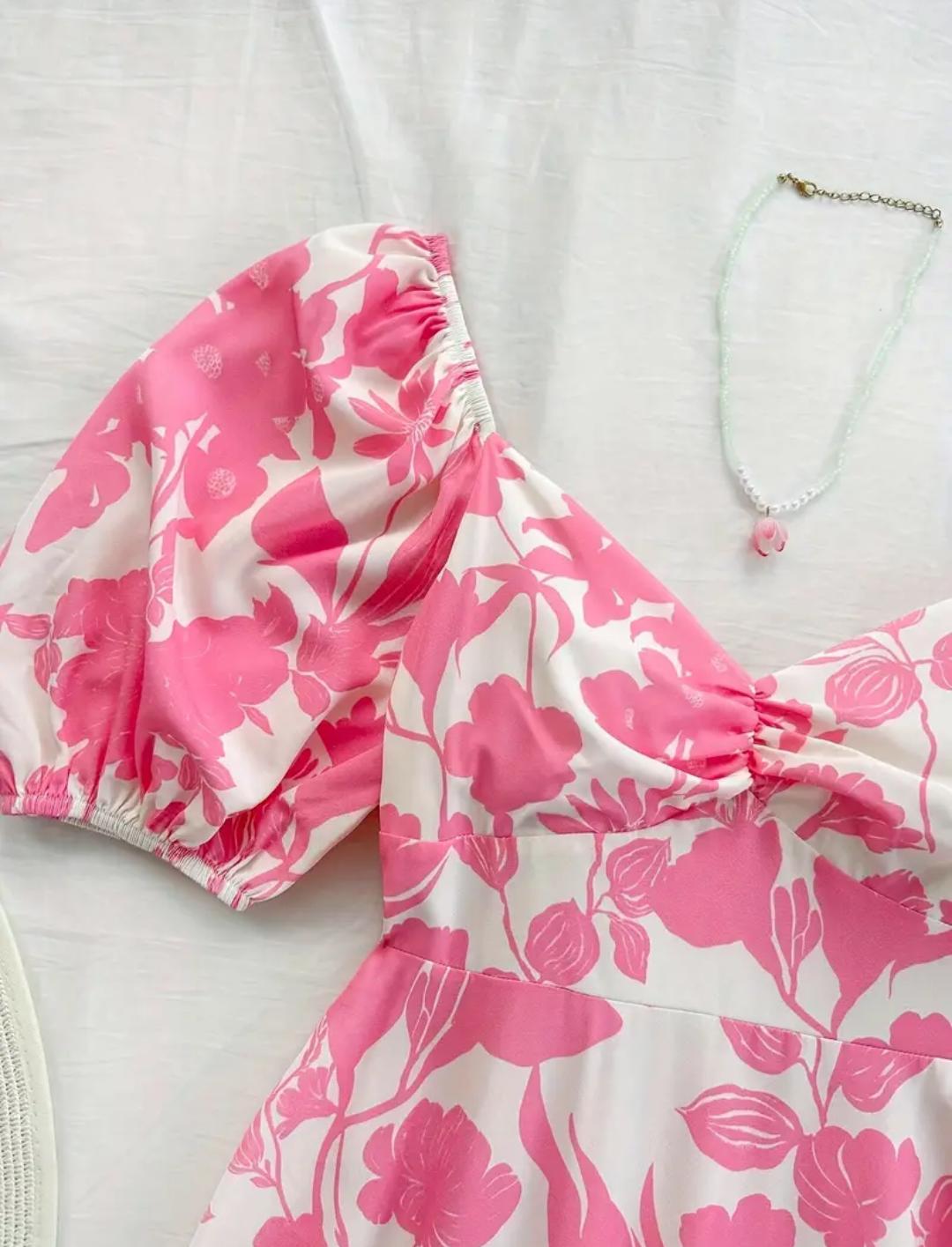 Women's Dress spring style pink white gown