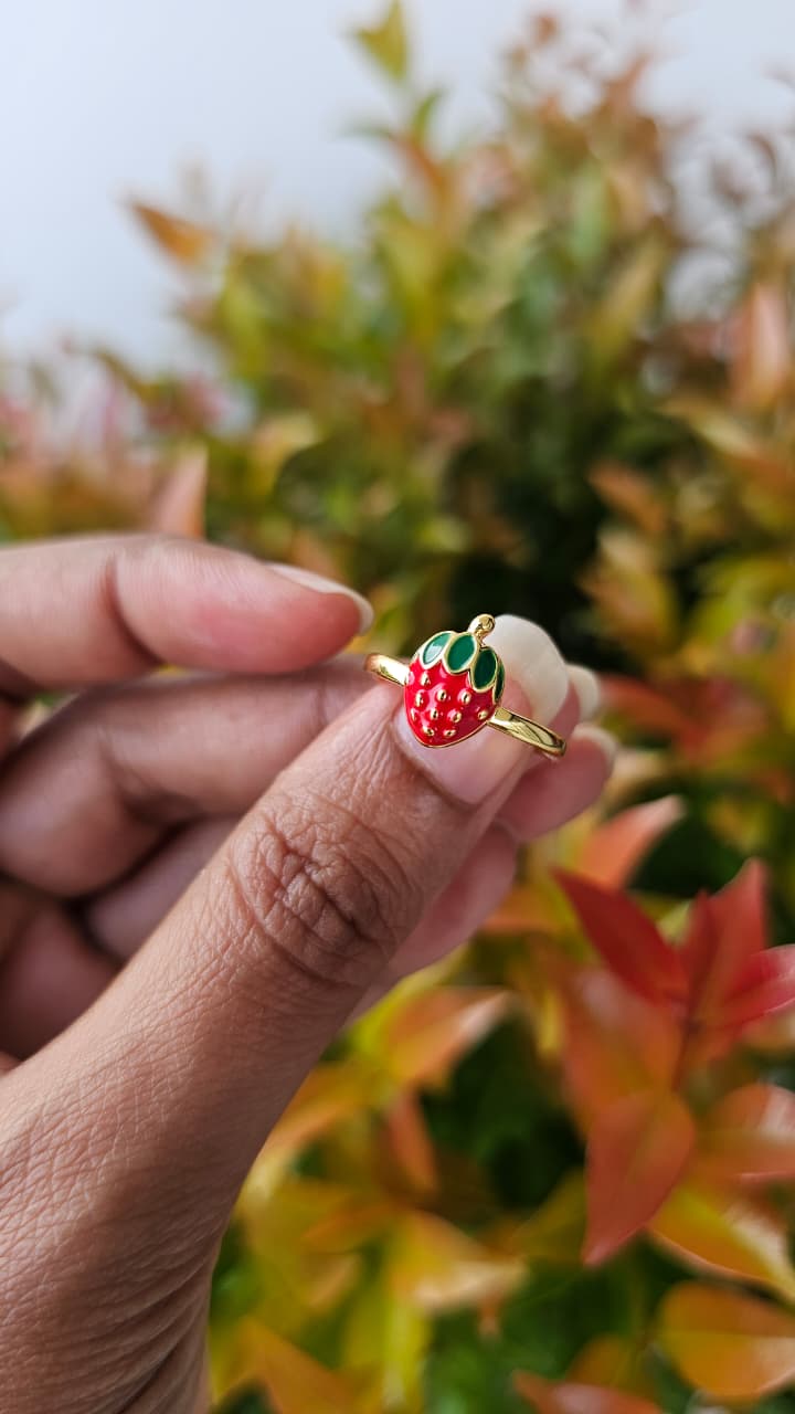 Strawberry Enamel Gold Ring