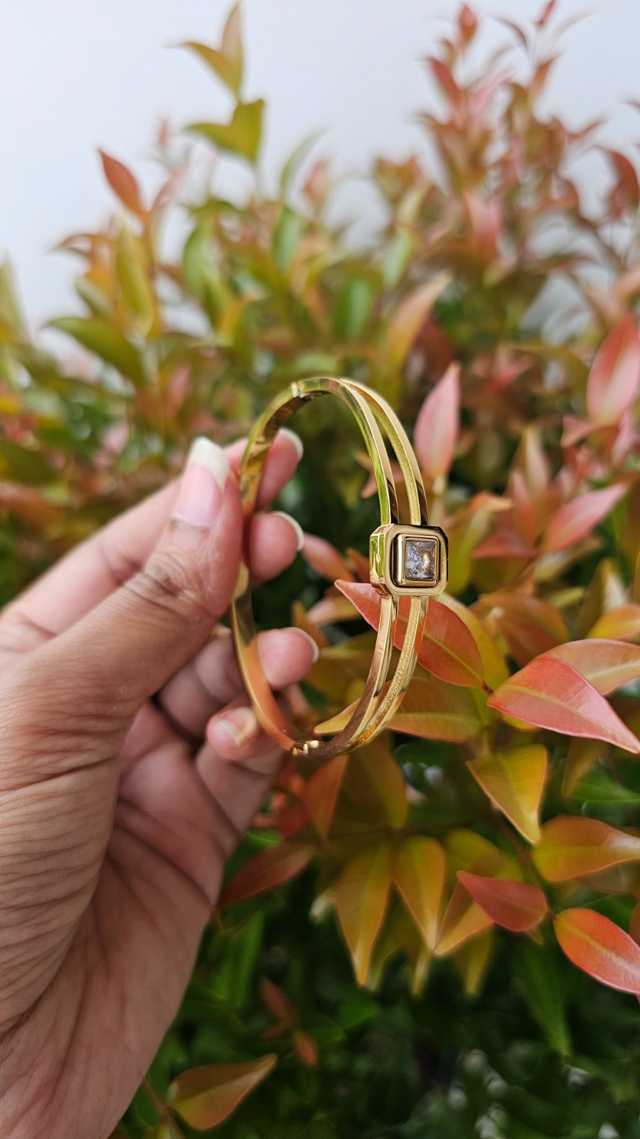 Square CZ solitaire cuff bangle