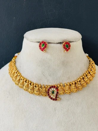 MULTI STONE MAANGA GOLD COIN CHOKER