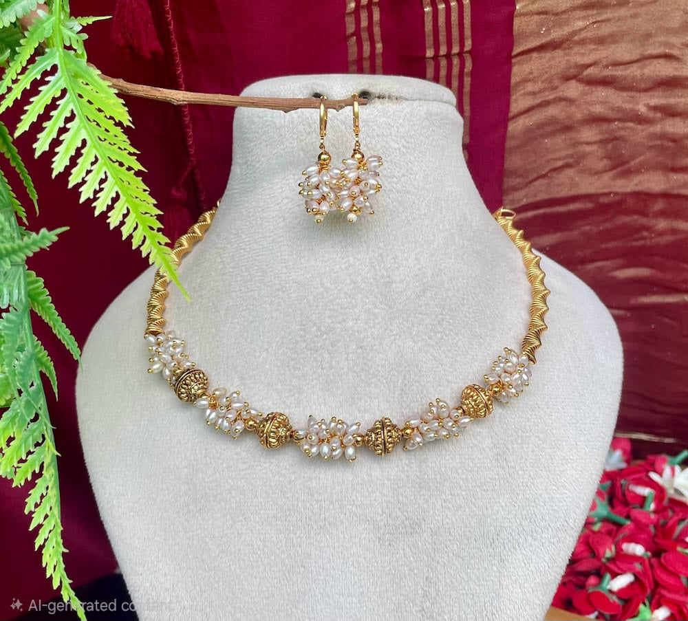 Cluster pearl hasli necklace