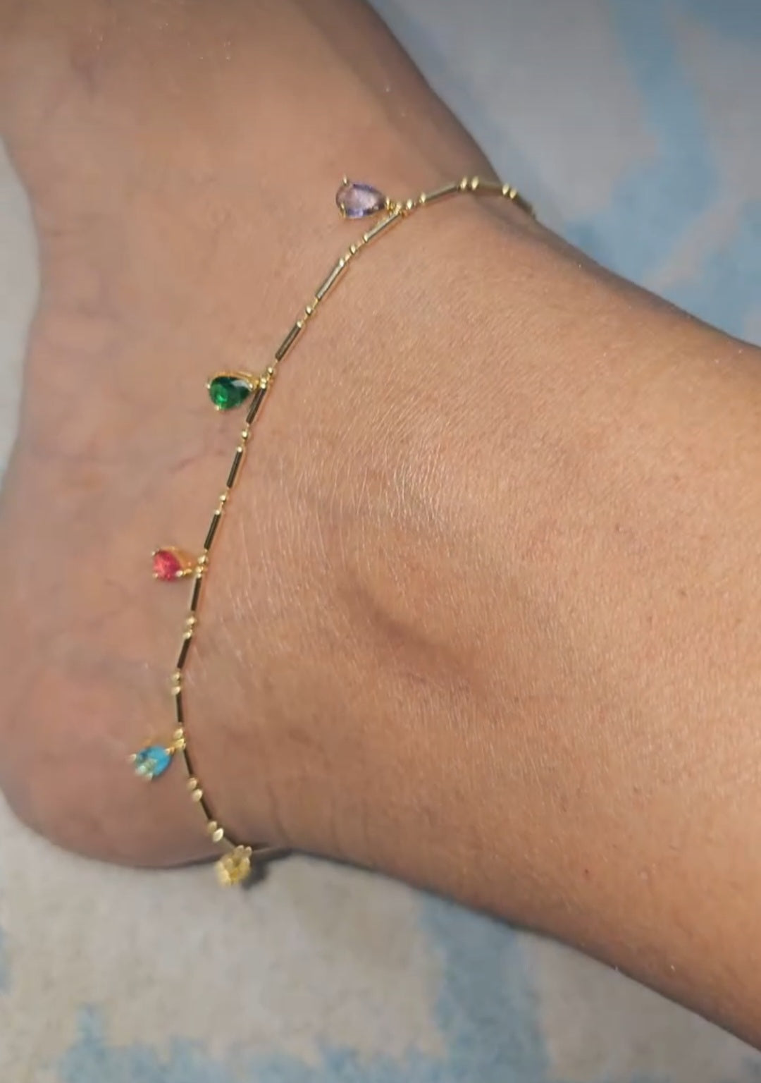 Multi colour stone drops anklet