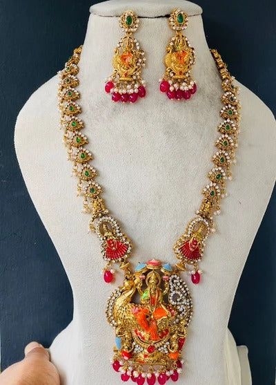MULTI STONE HAND PAINT GODDESS GREEN BEADS HAARAM