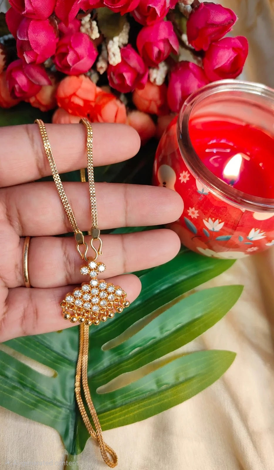 Urvashi chain woth white pathakka locket