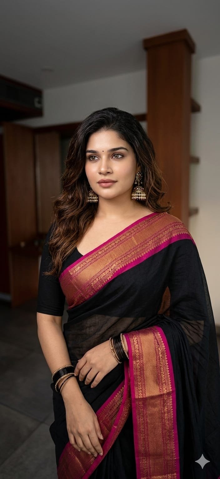 Black mul cotton sarees