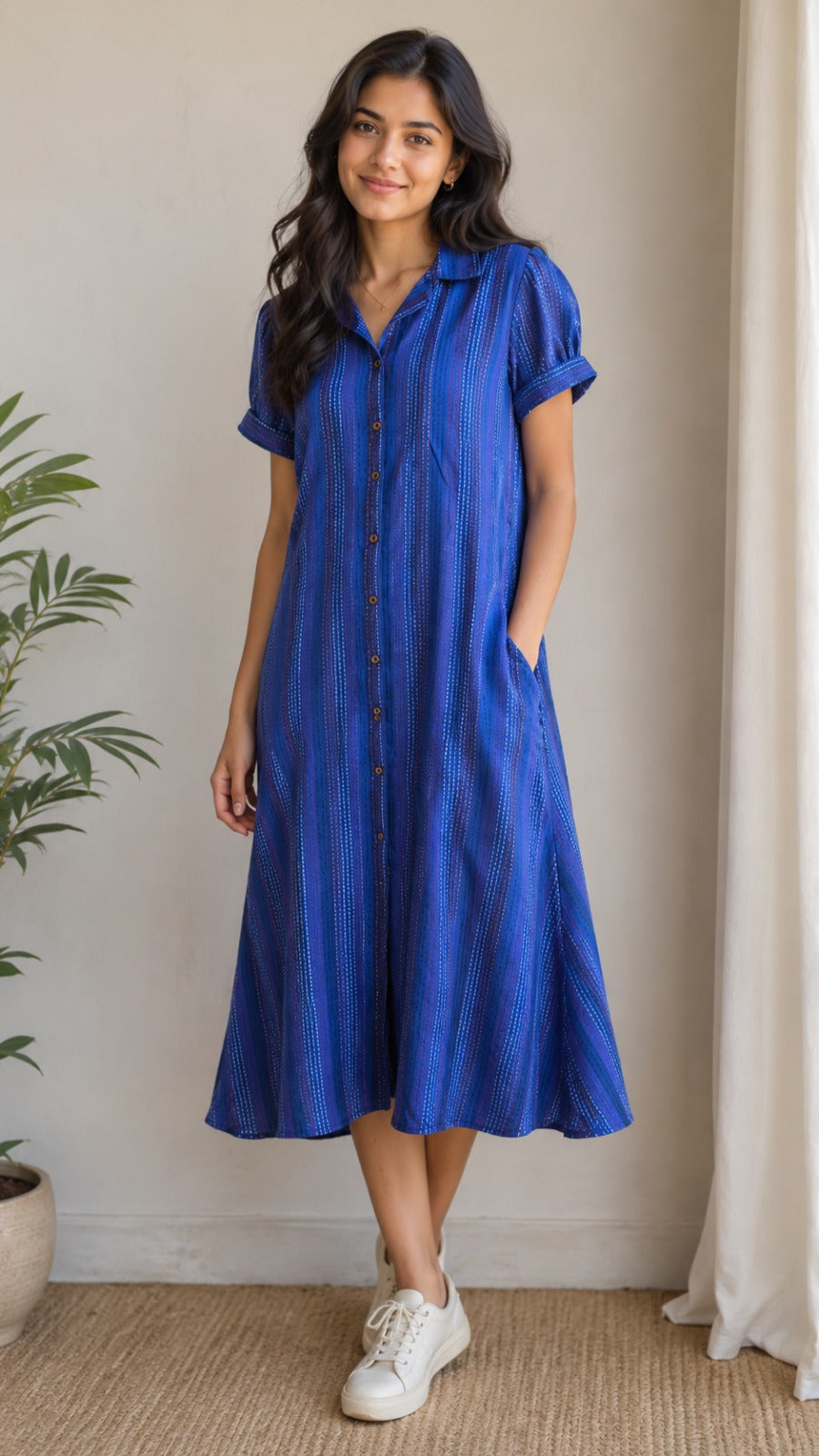 Blue with red line frock