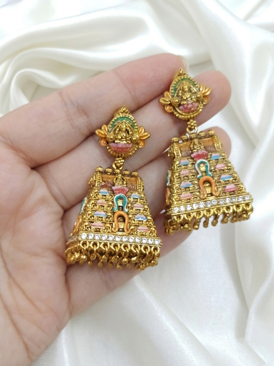 Gopuram jhumka earrings
