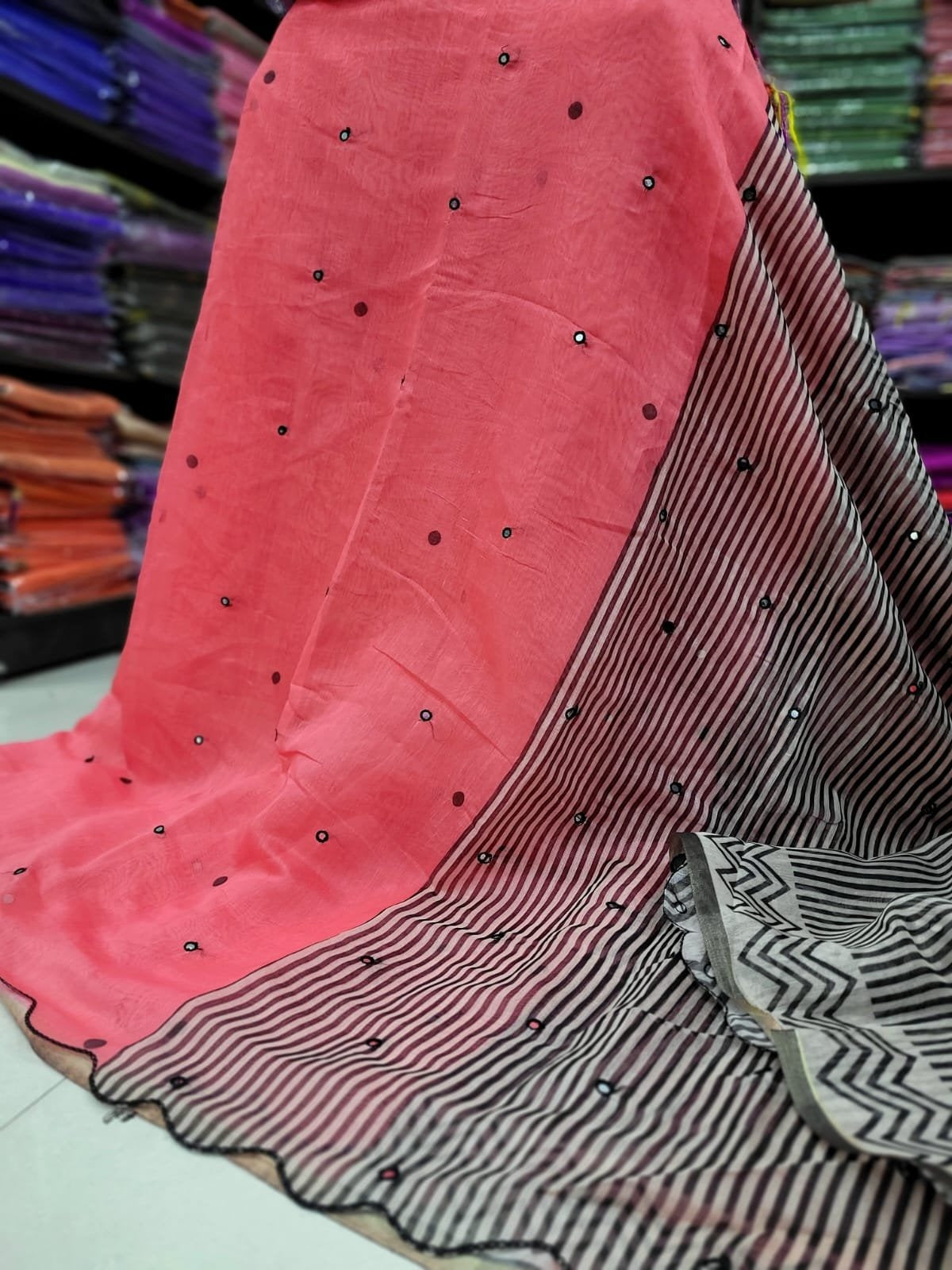 Chanderi mirror embroidery sarees