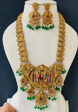 RAAM STONE HAND PAINT GODDESS GREEN BEADS HAARAM