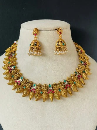 MULTI STONE LEKSHMI TEMPLE NECKLACE CHOKER