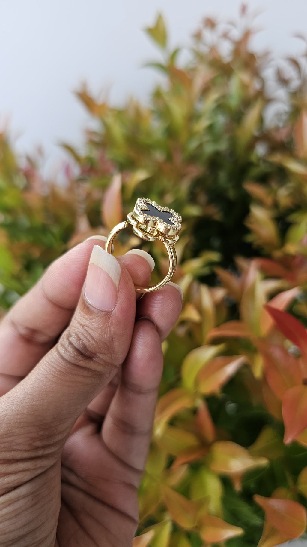Black Onyx Ring with CZ Halo