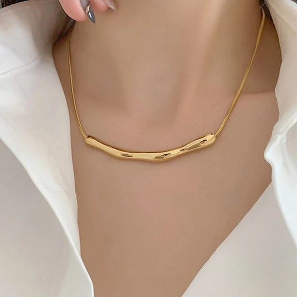 Gold plated stainless steel anti tarnish arc chain necklace