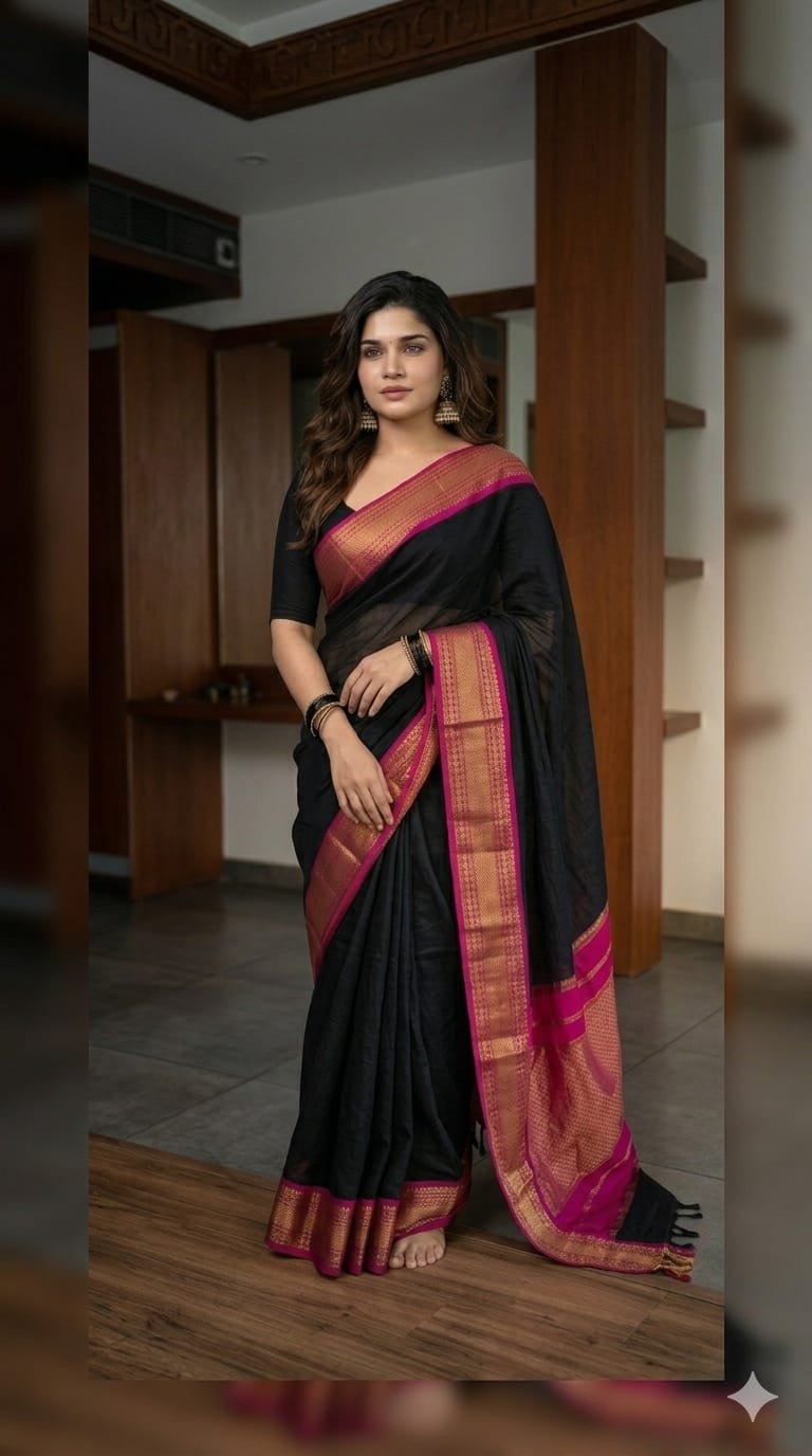 Black mul cotton sarees