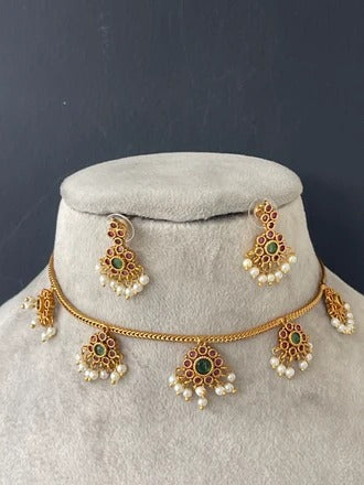 MULTI STONE CHAIN PEARL BEADS NECKLACE