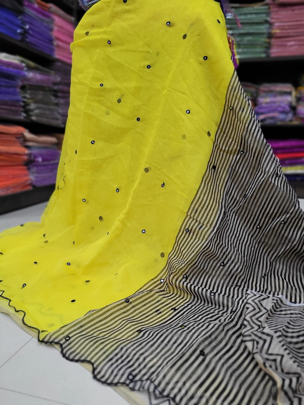 Premium chanderi mirror embroidery sarees