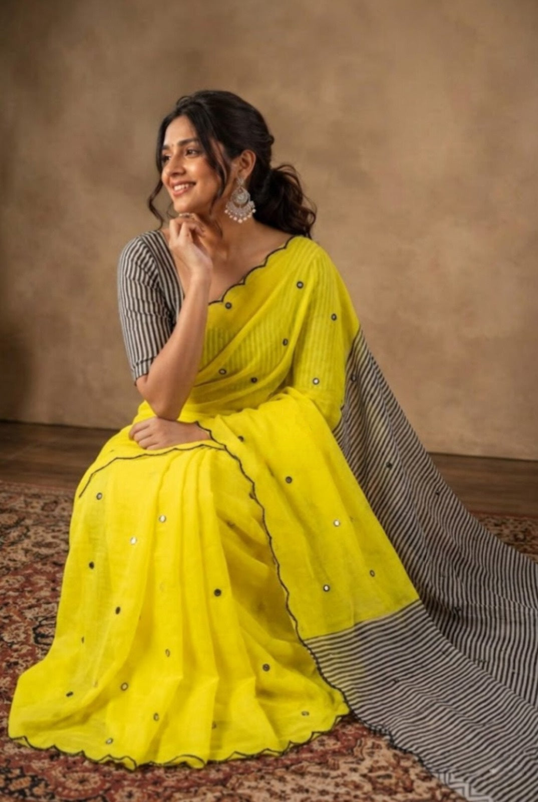 Premium chanderi mirror embroidery sarees